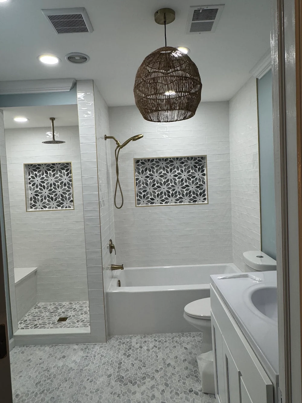 Completed bathroom remodel in New City, NY with a walk-in shower
