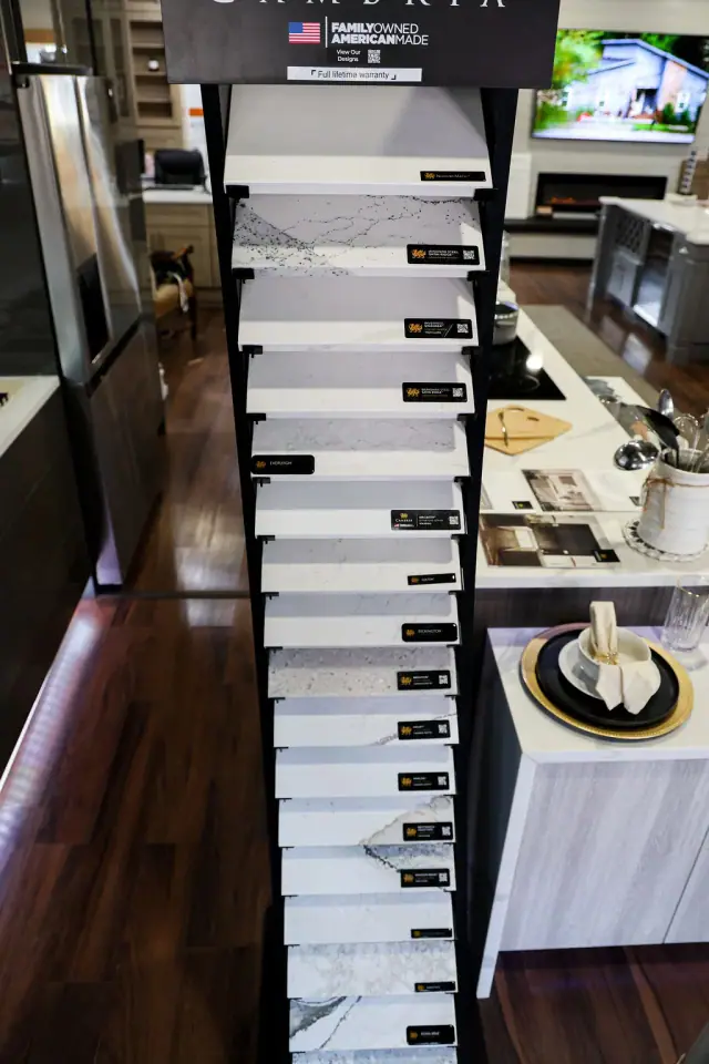 Tall pull-out rack of rectangular finish samples