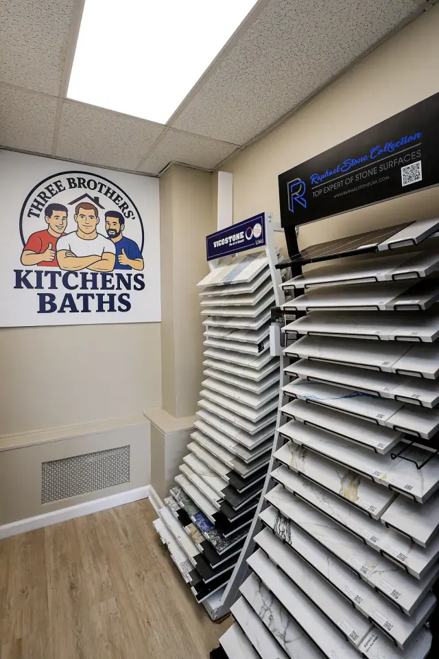 Second view of sliding countertop and tile sample racks